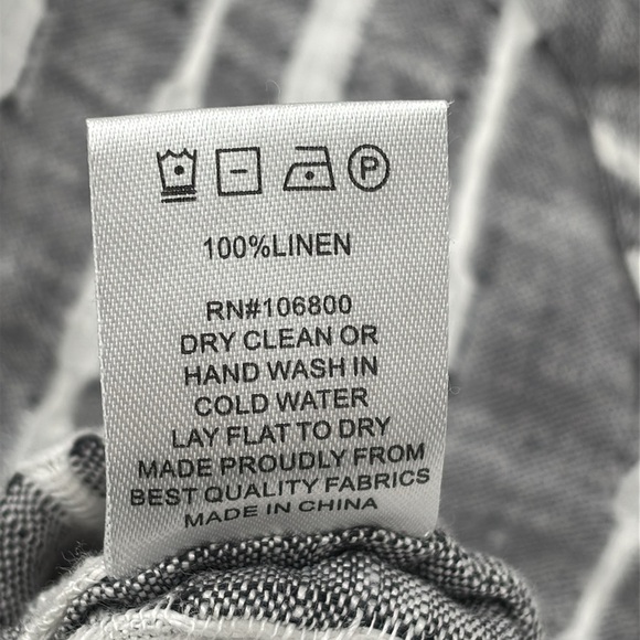 Boho Chic Linen Gray Striped Button-down‎ 3/4 sleeve Shirt size Small - Picture 5 of 6